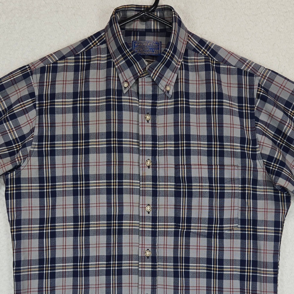Vintage Pendleton Sir Pendleton Shirt Mens M Grey Blue Plaid Virgin Wool USA - Picture 2 of 11